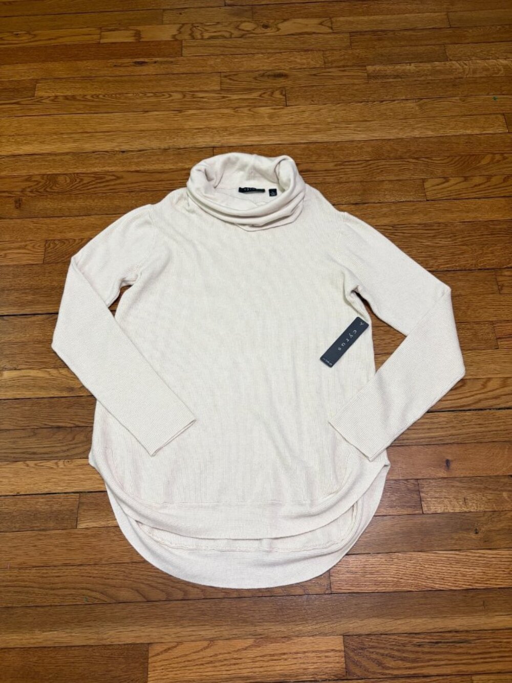 Cyrus Womens Cowl Neck Sweater Size XL Cream Stretch Knit Pullover NWT $99